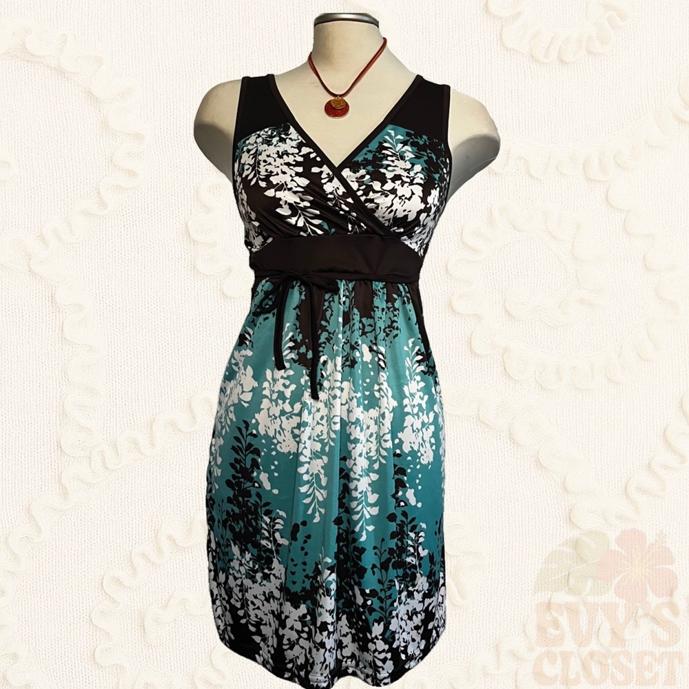 Vintage Sleeveless Teal Floral Wrap Dress Womens Large Y2K
